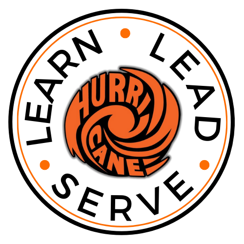 Learn, Lead, Serve hurricane logo